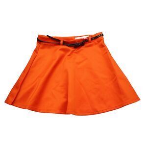Diva Apparel Skirt Womens L Orange Belted Stretch Zip Short Flare Mini A Line